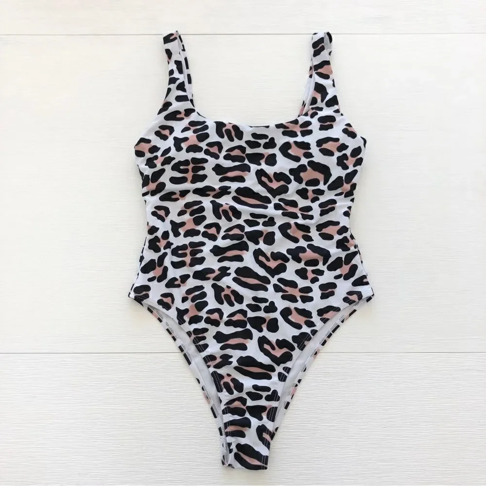 Shein Leopard Cheeky Tank One Piece Swimsuit With Bra Pads Medium